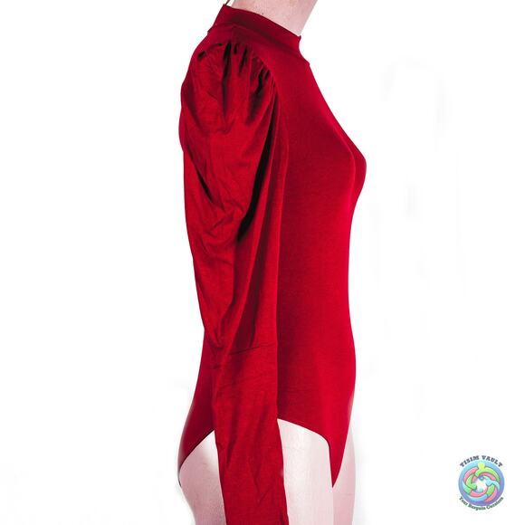 ✨ MANGOPOP Burgundy Puff Sleeve Bodysuit NWT Small ✨ - Picture 4 of 5